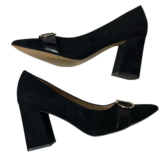 Michael Michael Shannon Black Suede Point Toe Gold Embellished Block Heels 7.5 - Picture 8 of 13